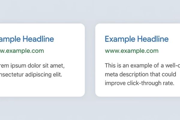 Twee voorbeeld-snippets met en zonder geoptimaliseerde meta description